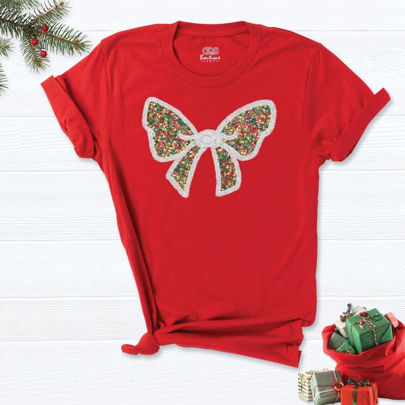 Christmas Bow Shirt, Coquette Holiday Top, Festive Bow Tee, Christmas