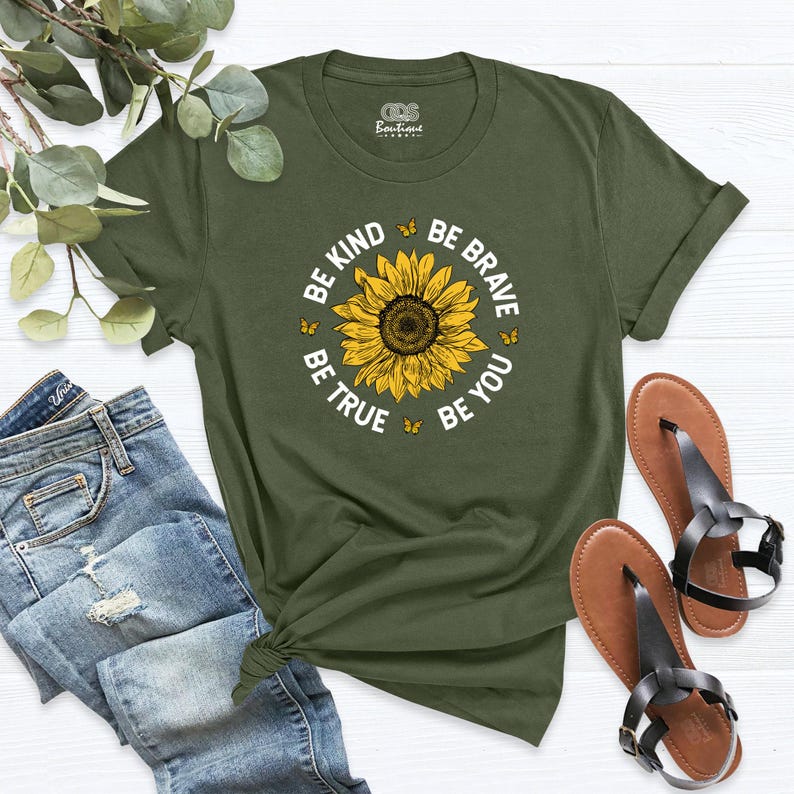 Sunflower shirt, Be Kind Tee, Be True Shirt, Be Brave, Sunflower Gift, kindness shirt, Sunflower Girl, women birthday tees,cute teacher tees image 8