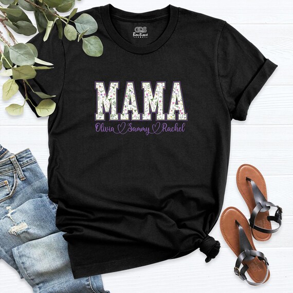 Personalized Mama Shirt, Custom Mom Shirt, Floral Mama Tee, Mom Shirt with Kids Names, Mothers Day Mom Shirt, Custom Kids Name Mama Shirt
