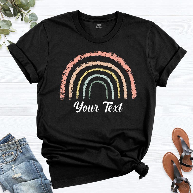Rainbow Your Text Shirt, Custom Rainbow Tees, Retro Rainbow Shirt, Personalized Rainbow Graphic Tee, Tshirt for Women, Rainbow Birthday Gift image 8