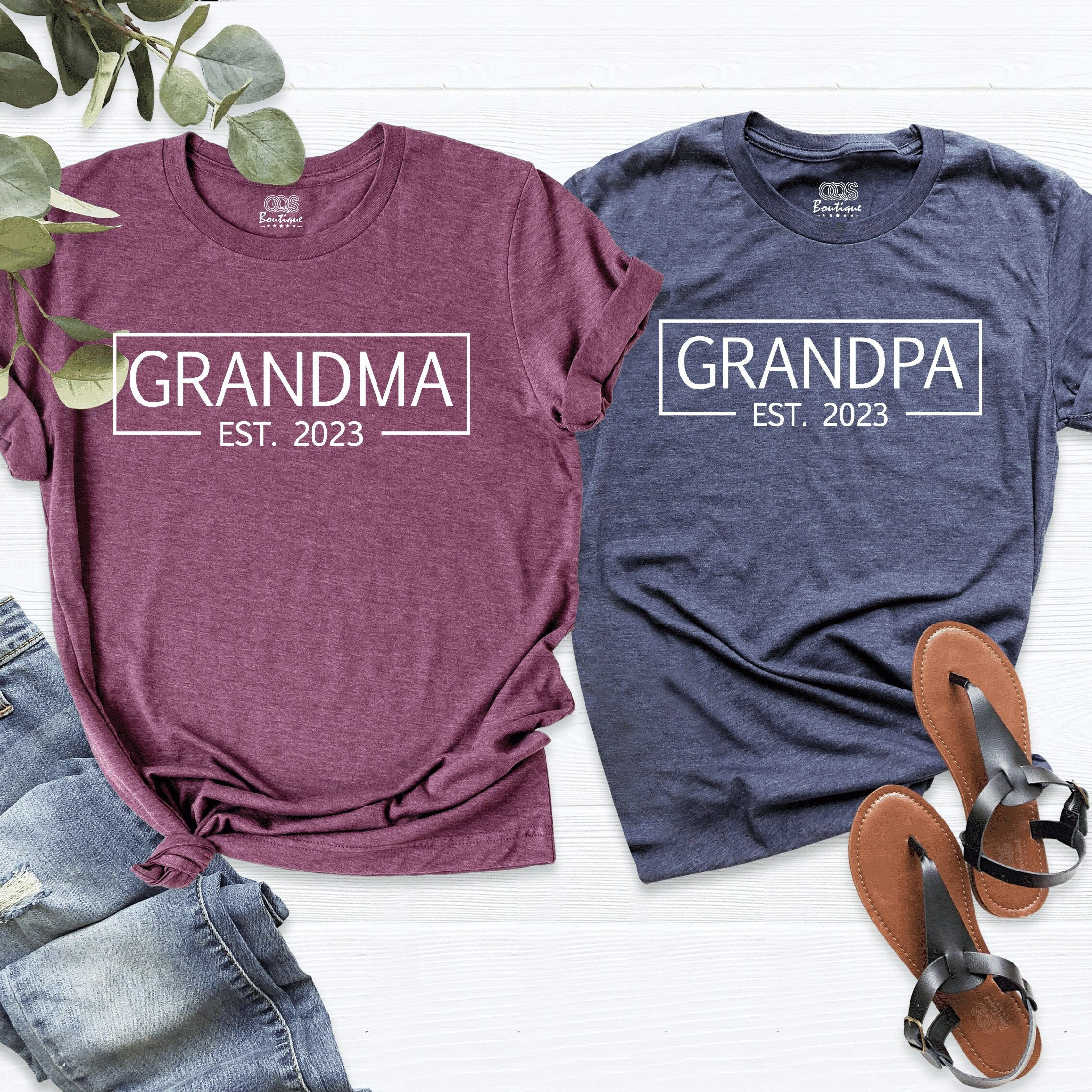 Custom Est. Grandma And Grandpa Shirt, Gift for Grandparents, New Grandma Shirt, New Grandpa Shirt, Pregnancy Announcement Grandparents Tee