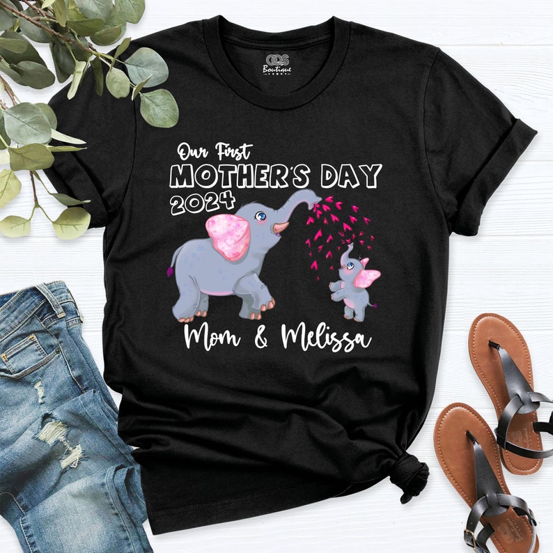 Our First Mother's Day Shirt, Elephant Mommy And Me Shirt, First Mothers Day Gift, Matching Mom And Baby Shirts, Custom Name Mothers Day Tee image 8