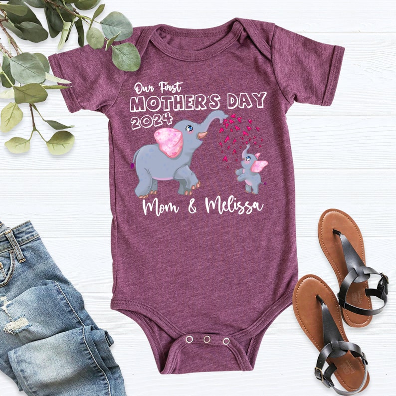 Our First Mother's Day Shirt, Elephant Mommy And Me Shirt, First Mothers Day Gift, Matching Mom And Baby Shirts, Custom Name Mothers Day Tee image 9