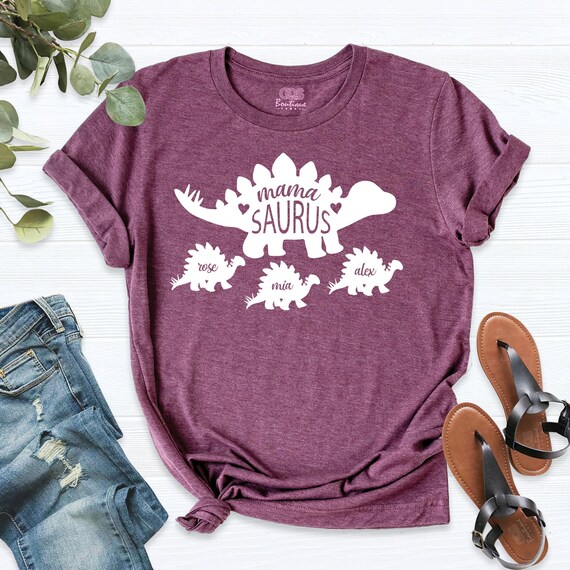 Custom Mama Saurus Shirt, Birthday Gift Shirt, Mama Shirt, Mom T-Shirt, Dinosaur Shirt, Personalized Kids Name Tee, Custom Kids Name Shirt,