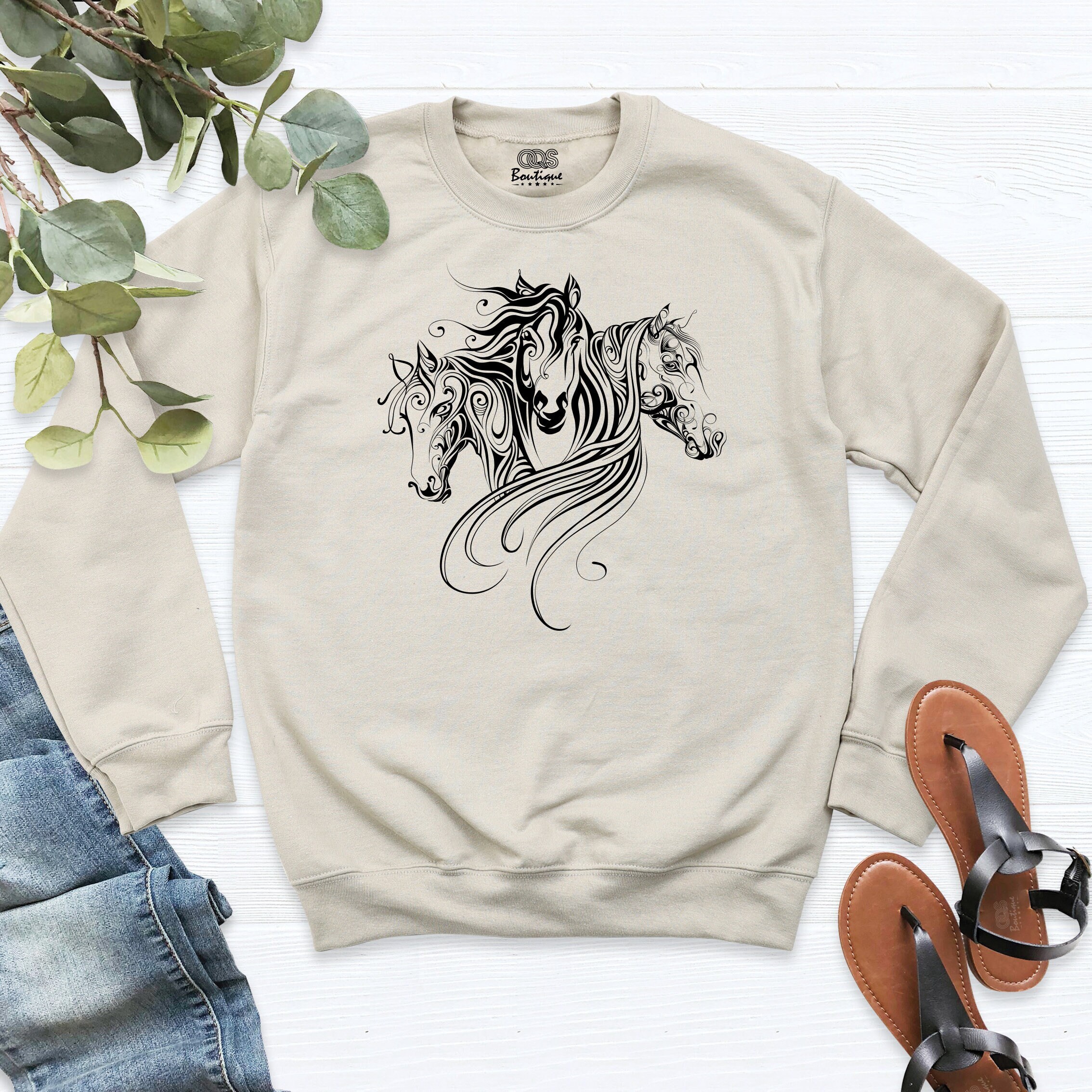 Gray shift embroidered animal long sleeve sweatshirt hot sale