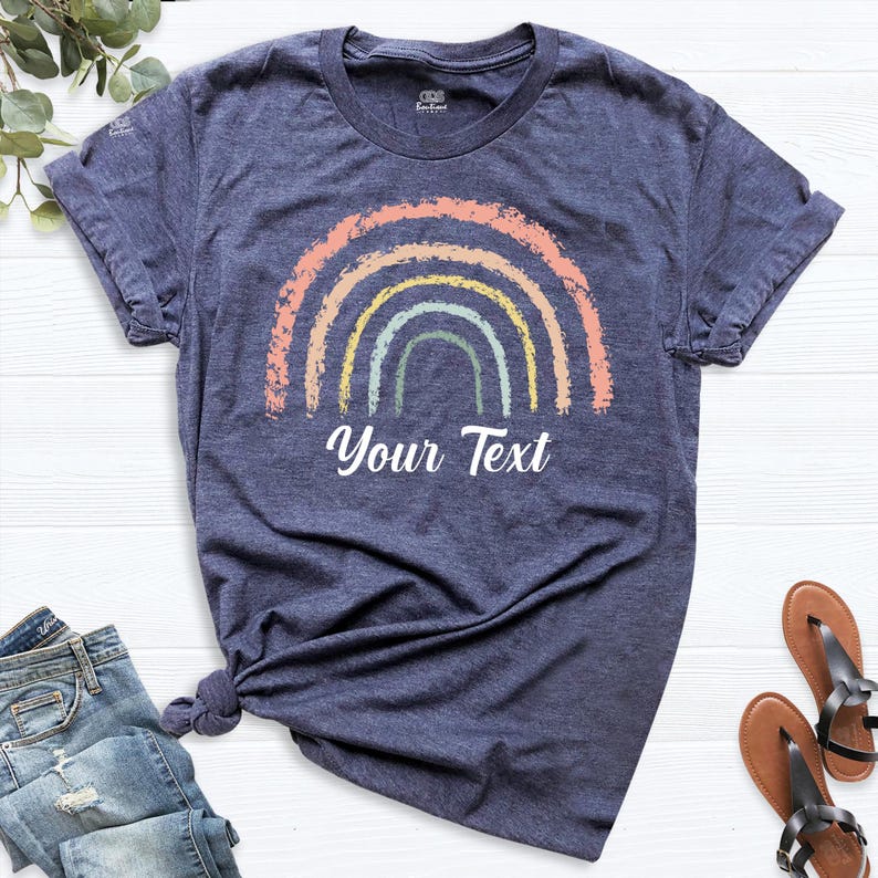 Rainbow Your Text Shirt, Custom Rainbow Tees, Retro Rainbow Shirt, Personalized Rainbow Graphic Tee, Tshirt for Women, Rainbow Birthday Gift image 1