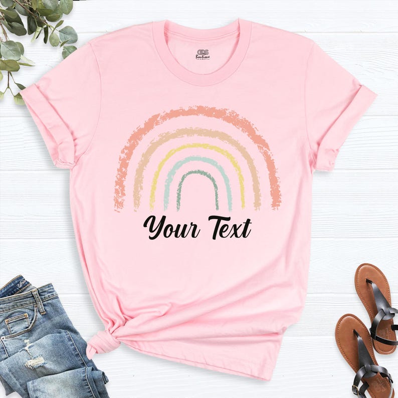 Rainbow Your Text Shirt, Custom Rainbow Tees, Retro Rainbow Shirt, Personalized Rainbow Graphic Tee, Tshirt for Women, Rainbow Birthday Gift image 10