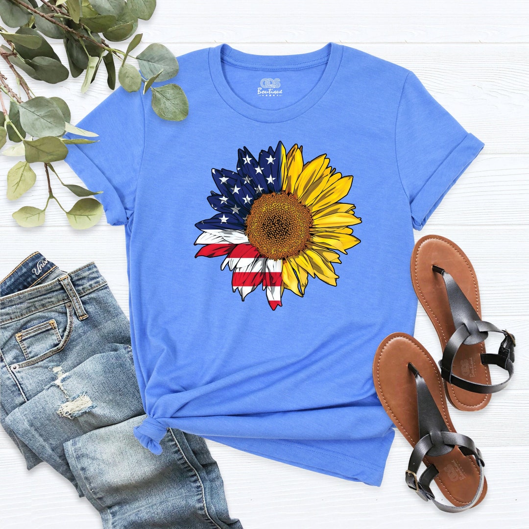 Sunflower Flag Shirt, USA Sunflower Flag T-shirt, Sunflower Graphic Tee ...