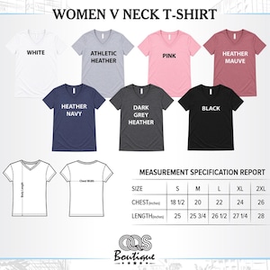 The image is a collage of various t-shirt designs, including different colors and styles, along with size charts and measurement specifications.