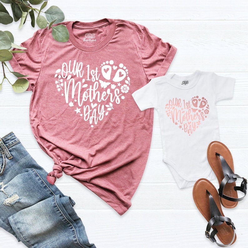 Mom and Baby Shirt Mothers Day Our 1st Mother's Day Shirt, Mommy and Me Shirts, Matching First Mothers Day Outfits image 1