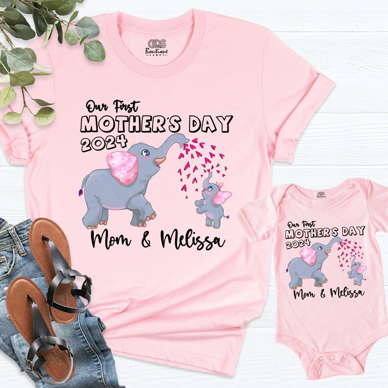 Our First Mother's Day Shirt, Elephant Mommy And Me Shirt, First Mothers Day Gift, Matching Mom And Baby Shirts, Custom Name Mothers Day Tee image 10