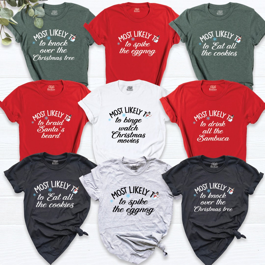 T-Shirt Famille Noël "Most Likely To Read A Book" - Cadeau Drôle Matching - Taille Unique Homme