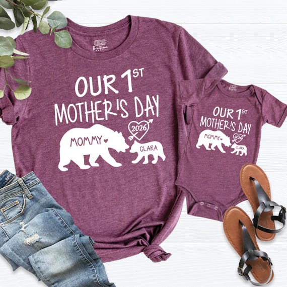 Our 1st Mother's Day Shirt, Mommy and Me Shirts, First Mothers Day Outfits, Custom With Names, Matching Mom and Baby Shirt