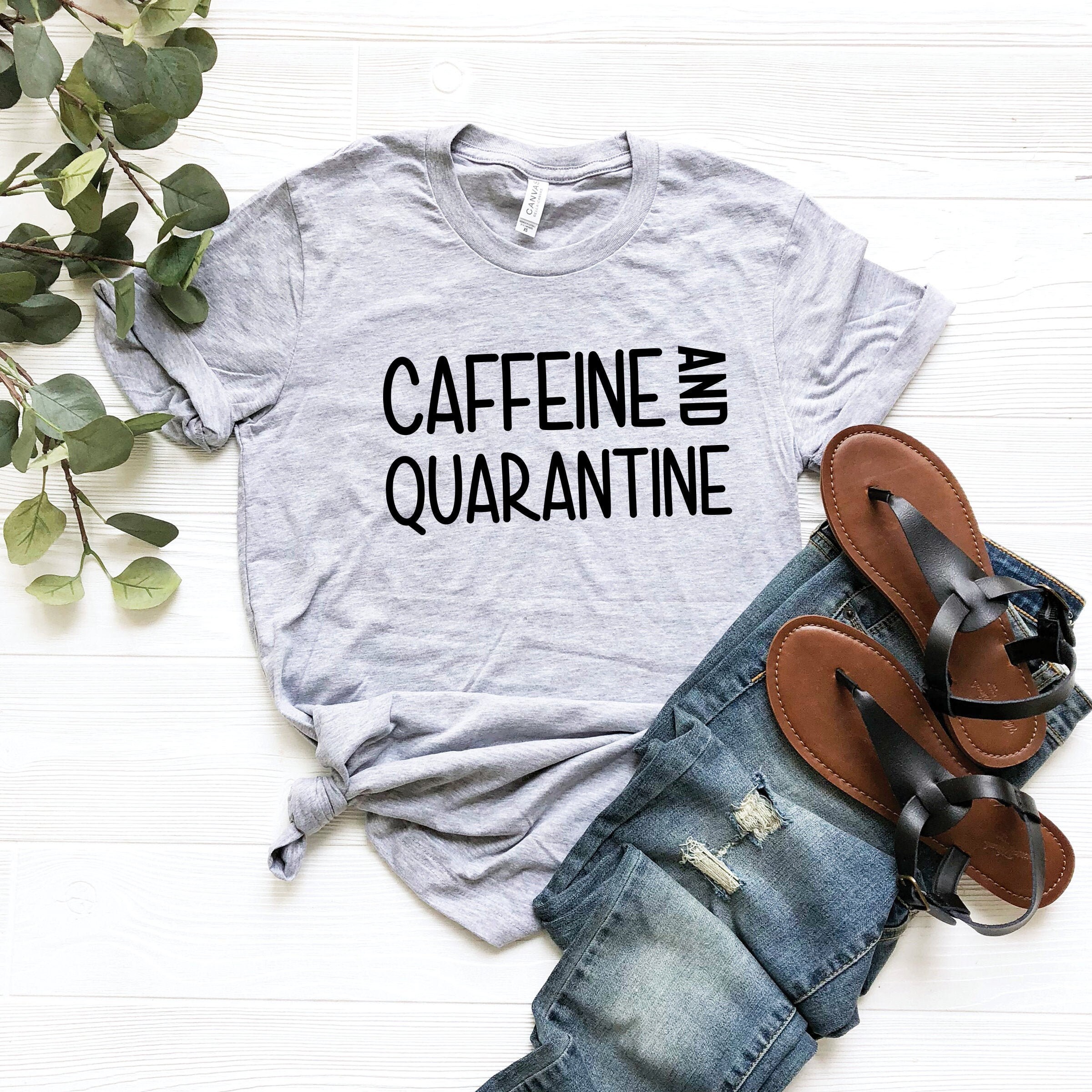 Buy Caffeine and Quarantine Shirt Quarantine Shirt Funny Coffee