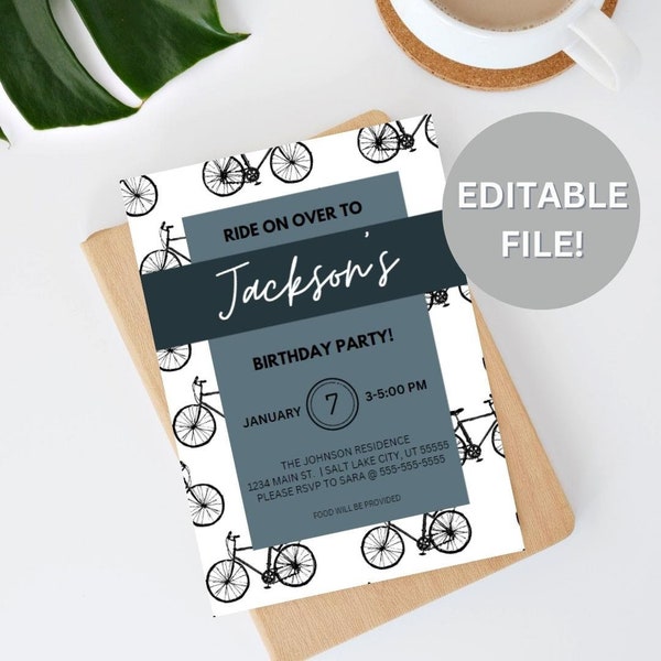 Bicycle Birthday Invitation **Editable File**