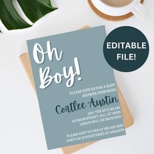 Oh Boy Baby Shower Invitation **Editable File**