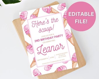 Icecream Birthday Invitation Template **Editable File**