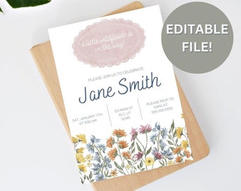 Wildflower Baby Shower Invitation Template **Editable File**