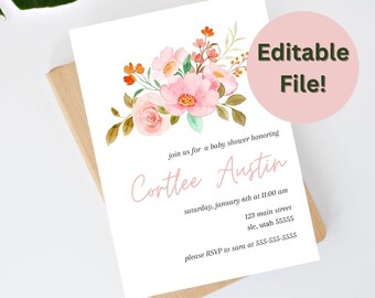 Floral Baby Shower Invitation Template **Editable File**