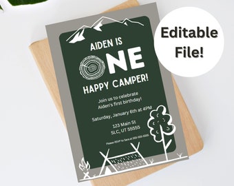 One Happy Camper Birthday Invitation Template **Editable File**