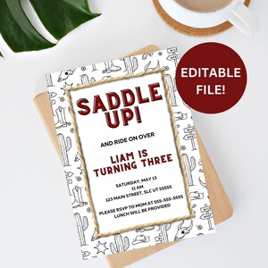 Saddle Up First Birthday Wild West Rodeo Invitation **Editable File**