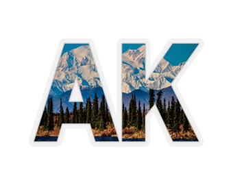 Alaska State Abbreviation Sticker Mountain Scene