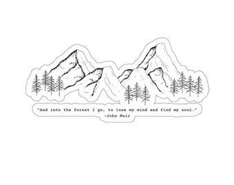 Berg und Baum Vinyl Aufkleber: John Muir Zitat