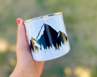 Enamel Mountain and Tree Camping Mug