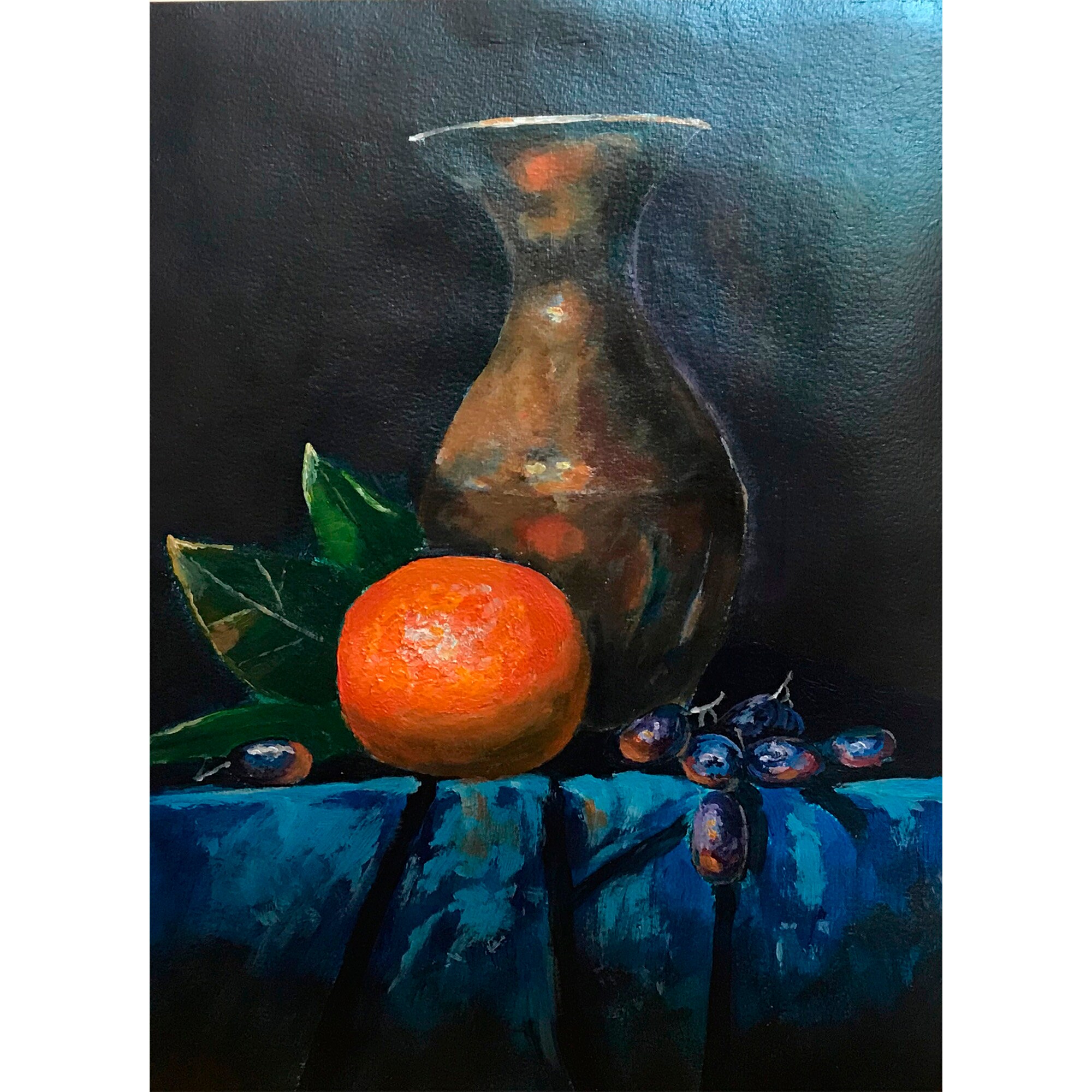 Painting with an orange. Original painting in acrylic. Pastel Etsy