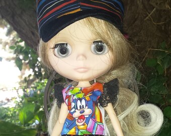 BLYTHE DOLL CLOTHES - Blythe loves hats - handmade 3 piece outfit for Blythe by Angels Adorned - fun Goofy outfit - hat, top and pants incl.