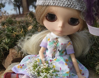 BLYTHE DOLL CLOTHES - 3 piece ensemble.  Little black cat silhouettes playing among the flowers - a spring creation from Angels Adorned