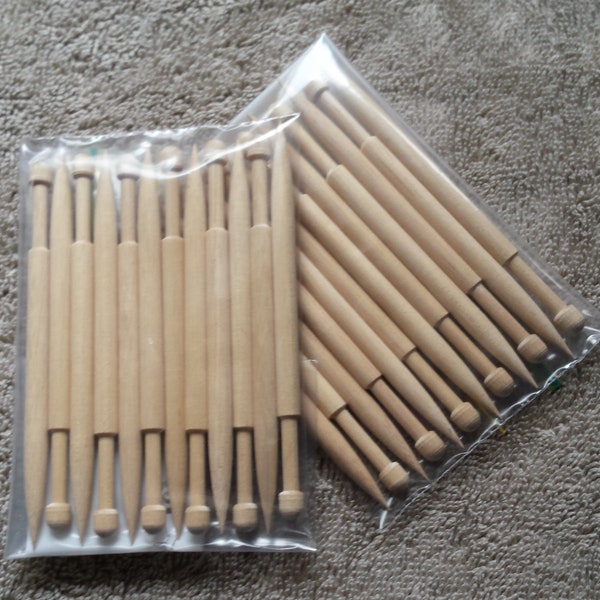 LACE MAKER'S BOBBINS - 2 dozen (24) light wooden bobbins.  A set of 12 pairs of bobbins.