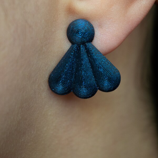 Geometric Stud Earrings in Black with Blue/Purple Glitter - 3D-printed earrings