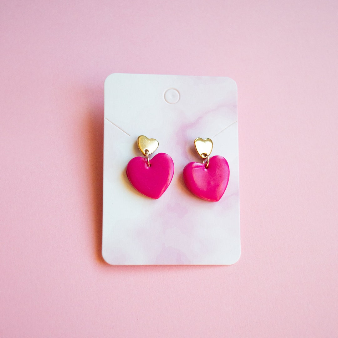 Pink Heart Earring Polymerclay Heart Shaped Earrings Pink Jewelry Etsy