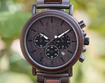 Custom Engraved Watch for Men - WOODEN GIFTBOX INCLUDED - Unique Anniversary, Birthday or other Milestone Gift for him