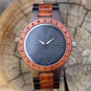 Engraved Watch with Viking Runes | Personalized gift for him | Mens Watch, Viking Bracelet, Viking Jewelry | Helm of Awe, Vegvisir
