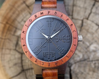Engraved Watch with Viking Runes | Personalized gift for him | Mens Watch, Viking Bracelet, Viking Jewelry | Helm of Awe, Vegvisir