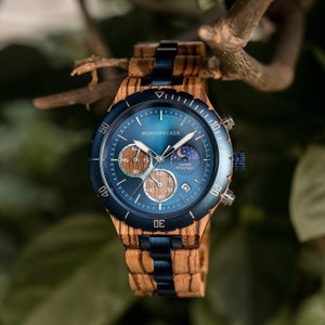 Gravierte Holzuhr für Herren Personalisiertes Geschenk für Ihn Gravierte Uhr, Uhren für Herren Geschenk zum 1-jährigen Jubiläum für den Freund Bild 1