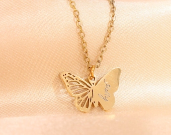 Butterfly Name Necklace, Initial Necklace, Engraved Necklace for Women - Handmade Jewelry Gifts for Her, Sentimental Girlfriend Gift