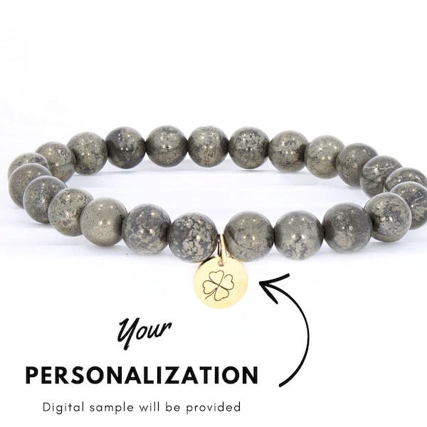 Bracelet pyrite personnalisé, bracelets perlés pour femmes | Bijoux personnalisés, bracelet gravé | Bracelet chakra, bracelet en cristal