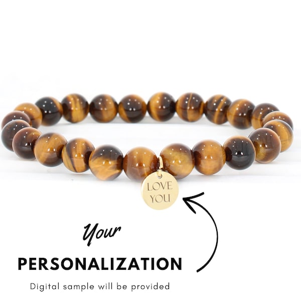 Tigers Eye Bracelet with Personalization, Personalized Jewelry, Beaded Bracelets for Women | Engraved Bracelet, Chakra Bracelet