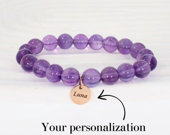 Personalized Amethyst Bracelet with Custom Engraving | Personalized Jewelry gift for her, Handmade jewelry, Valentines gifts for her