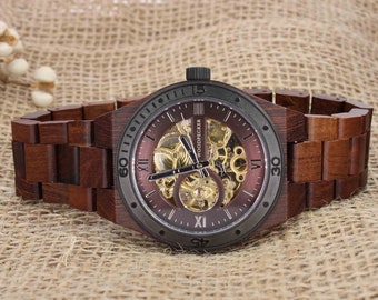 Gegraveerd horloge voor mannen, houten horloge | Gepersonaliseerd cadeau voor hem, jubileumcadeaus, gepersonaliseerde vaderdagcadeaus