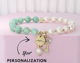 Pulsera personalizada de perlas con amazonita, Pulseras a juego, Pulsera personalizada / Pulsera mamá, Pulsera con nombre, Pulsera personalizada