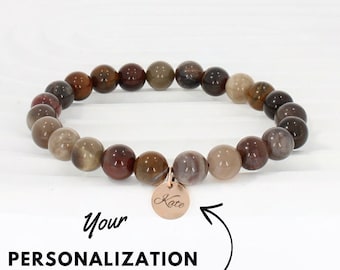 Personalized Bracelet made of Petrified Wood | Personalized Jewelry, Personalized Bracelets for Women, Engraved Bracelet, Charm Bracelet