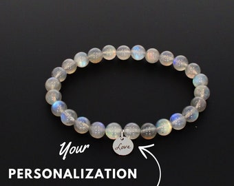 Personalized Labradorite Bracelet, Personalized Bracelets for Women, Moonstone Bracelet, Birthstone Jewelry, Labradorite Jewelry for Mom