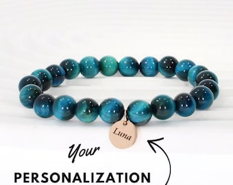 Personalisierte Tigerauge Armband, Perlen Armbänder für Frauen, Kristall Armband, Schutz Armband, 1 Jahr Jahrestag Geschenk für Freundin