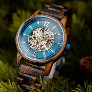 Montre homme gravée, cadeau personnalisé pour lui, montre en bois, montre automatique, montre en bois cadeau d'anniversaire personnalisé, cadeau fête des pères image 3