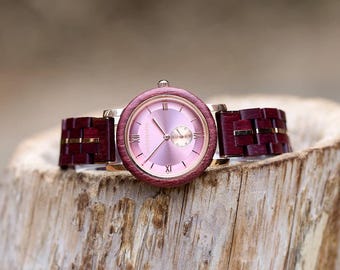 Relógio Feminino Personalizado - Relógio de Madeira Gravado Personalizado com Pulseira Ajustável e Caixa de Presente