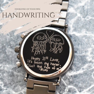 Uhr mit Gravur Personalisiertes Geschenk für Ihn Herrenuhr, Uhren für Männer, Holzuhr Geschenke für Papa, Jahrestagsgeschenke für Männer Yes, handwriting